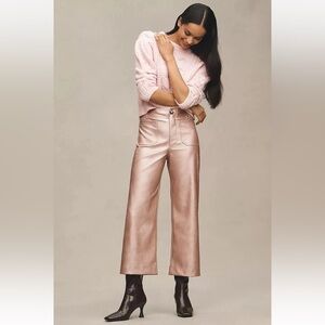 Anthropologie NWT  Colette Faux Leather Pants Wide Leg Maeve Vegan Pink Size 27.